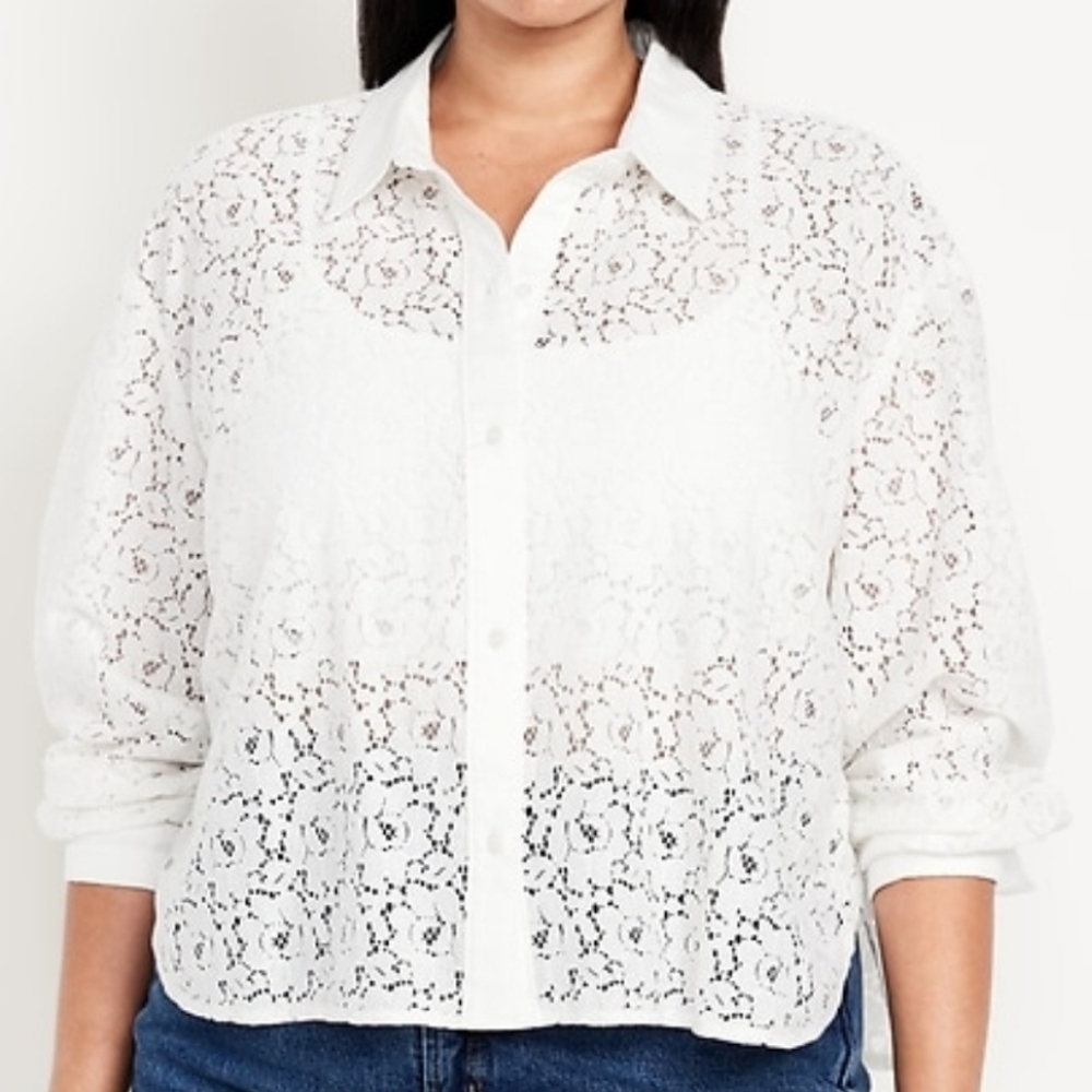 OLD NAVY Beautiful White Lace Button-Down Shirt